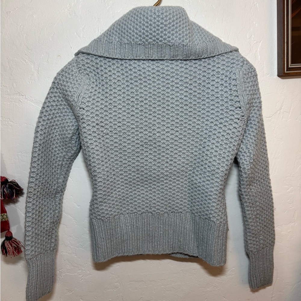 ALMOST VINTAGE AQUA LIGHT BLUE WOOL CASHMERE SWEATER CARDIGAN SZ SMALL - Picture 6 of 9